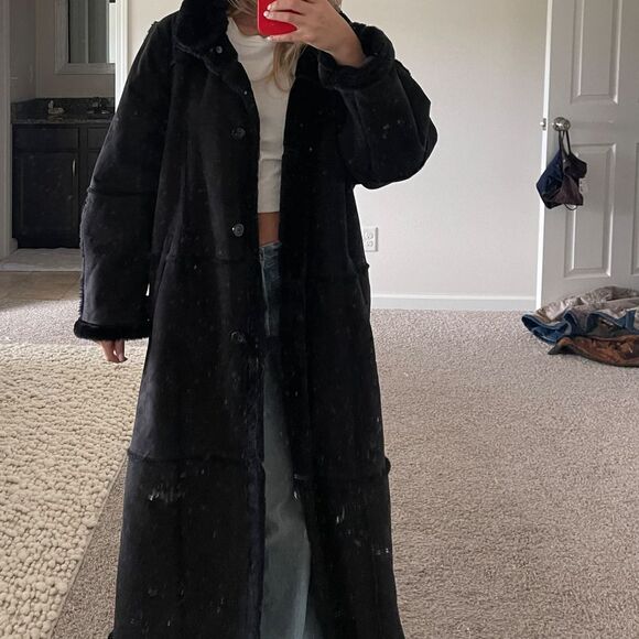 Big Chill Jackets & Blazers - Vintage Big Chill Black Faux Shearling‎ Suede Leather Parka